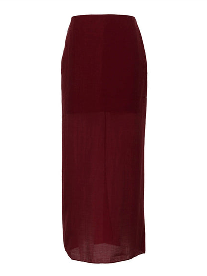 Bodycon High Waisted See-Through Solid Color Split-Joint Skirts Bottoms