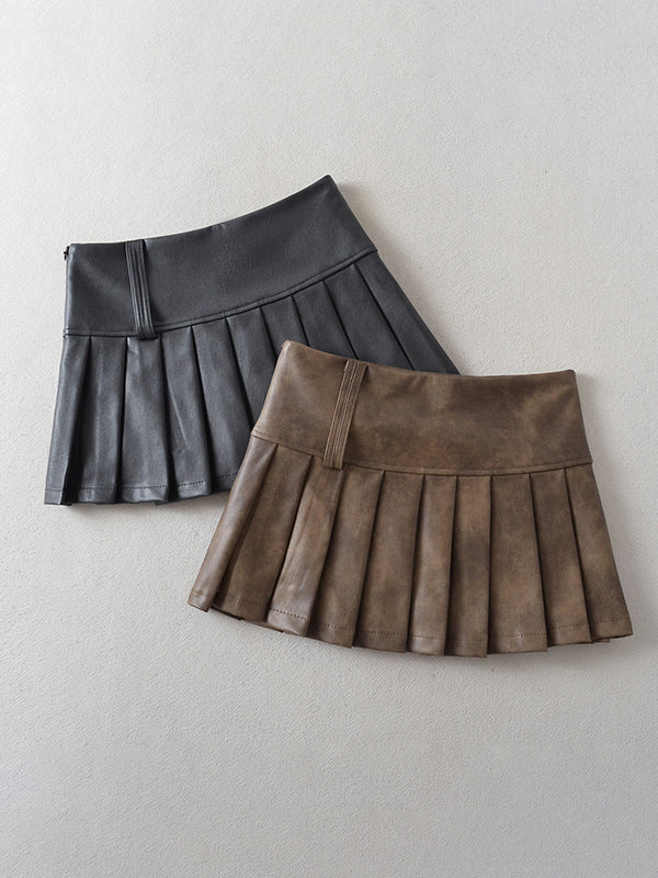 A-Line High Waisted Pleated Solid Color Skirts Bottoms