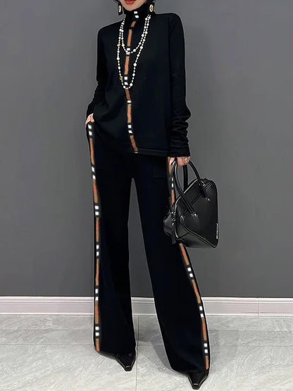 Loose Wide Leg Contrast Color Pockets Pants Trousers