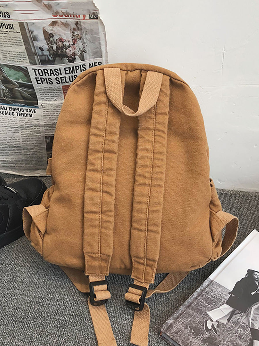 Women Casual Pure Color Canvas Backpack