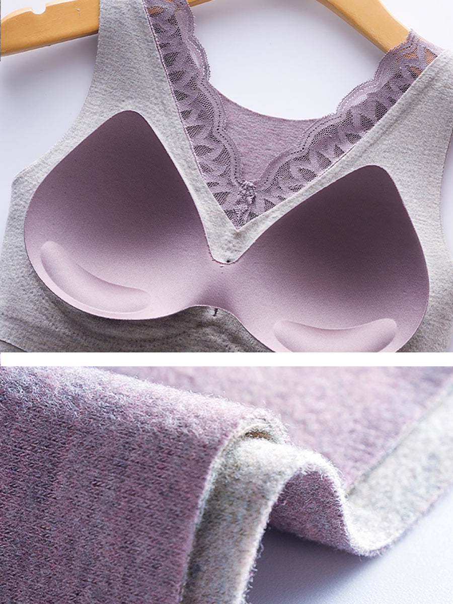 Women Winter Warm V-Neck Lace With Bra Pad Base