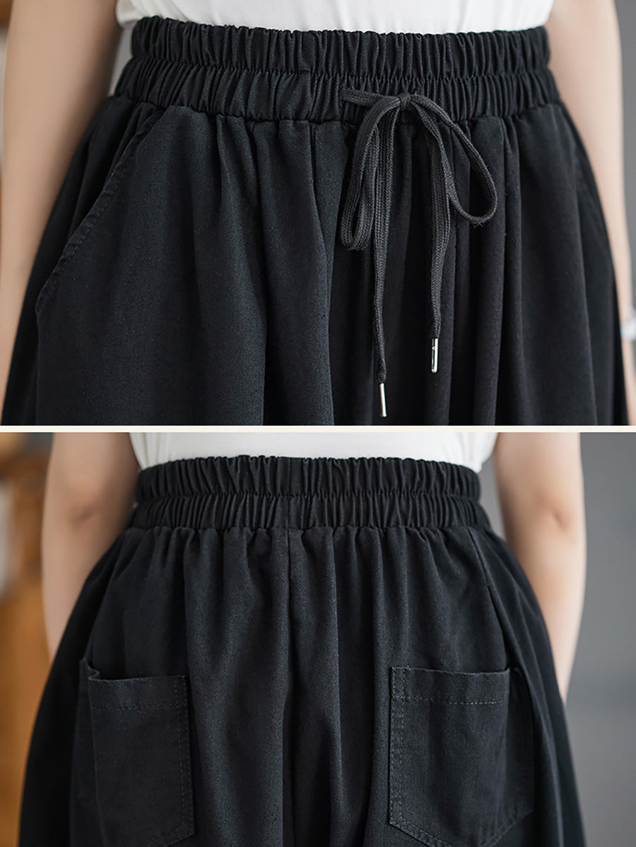 Women Summer Casual Pure Color Cotton Harem Pants