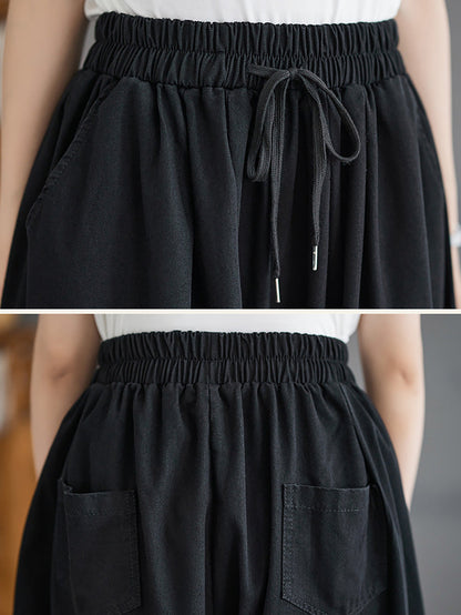 Women Summer Casual Pure Color Cotton Harem Pants