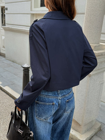 Long Sleeves Buttoned Solid Color Split-Joint Notched Collar Jackets&Coats Outerwear