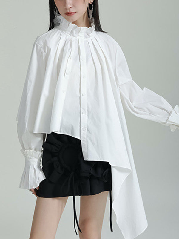 Ruffle Sleeves Sleeveless Asymmetric Buttoned Houndstooth Vest Outerwear