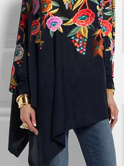 Batwing Sleeves Loose Printed High Neck T-Shirts