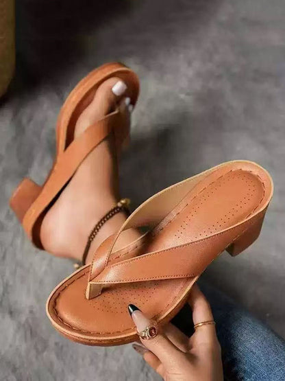 Square Heel Open Toe Flip Flops Sandals