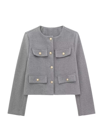 Long Sleeves Loose Buttoned Split-Joint Round-Neck Outerwear