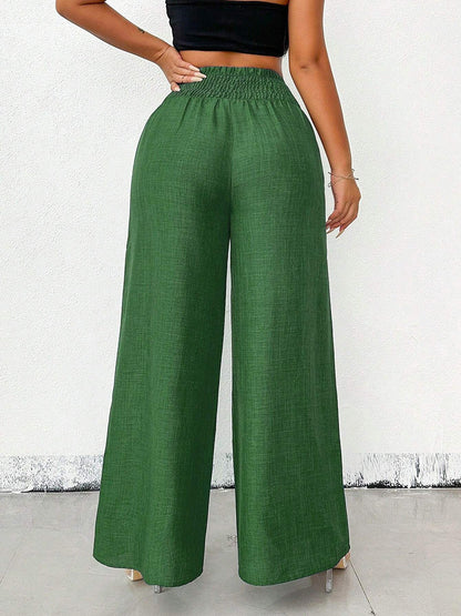 High Waisted Loose Elasticity Solid Color Pants Trousers