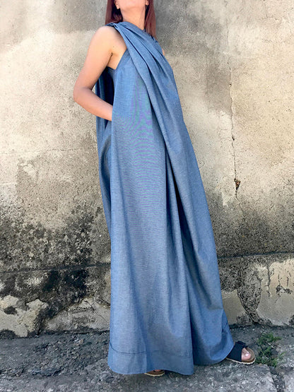 Loose Sleeveless Solid Color Split-Joint V-Neck Jumpsuits