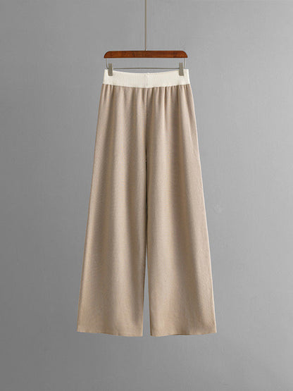 High-Low Contrast Color Split-Side V-Neck Sweater Tops + Elasticity Pants Trousers Two Pieces Set