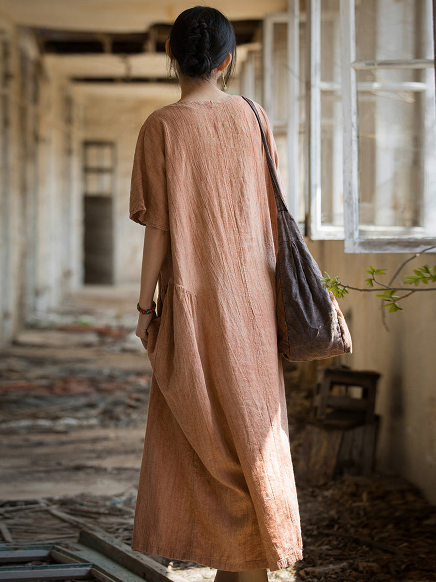 Women Summer Women Summer V-Neck Linen Dress