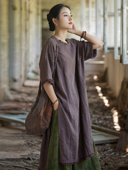 Plus Size Women Summer Vintage Tassel Split Hem Dress