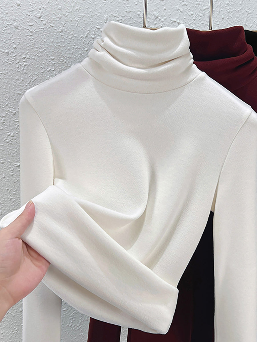 Women Winter Casual Turtleneck Buttom Fleece Blouse