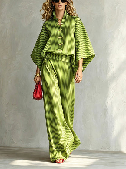 Striped Pockets Elasticity Contrast Color Wide Leg Loose Trousers Pants
