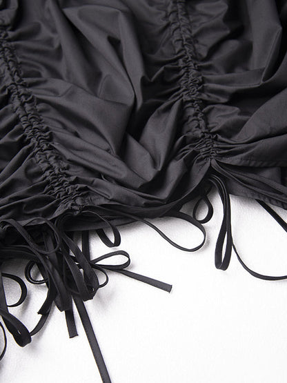 A-Line Elasticated Waist Asymmetric Drawstring Pleated Solid Color Skirts Bottoms