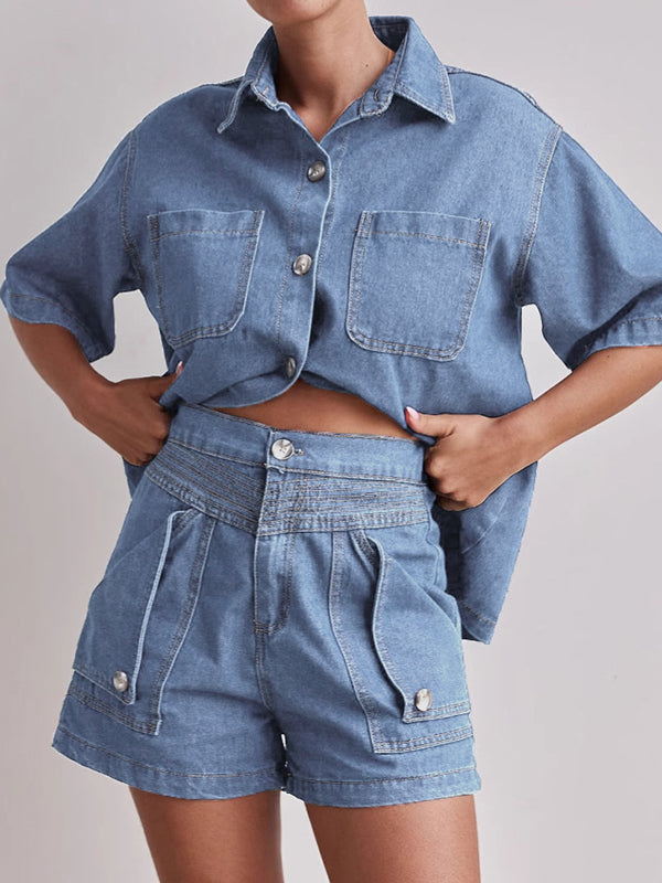 Loose Short Sleeves Split-Joint Lapel Blouses&Shirts Tops