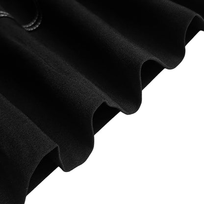 A-Line High Waisted Pleated Pockets Solid Color Zipper Stand Collar Maxi Dresses