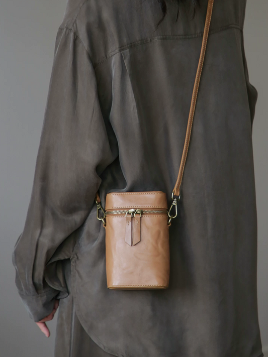 Vintage Leather Bucket Phone Bag