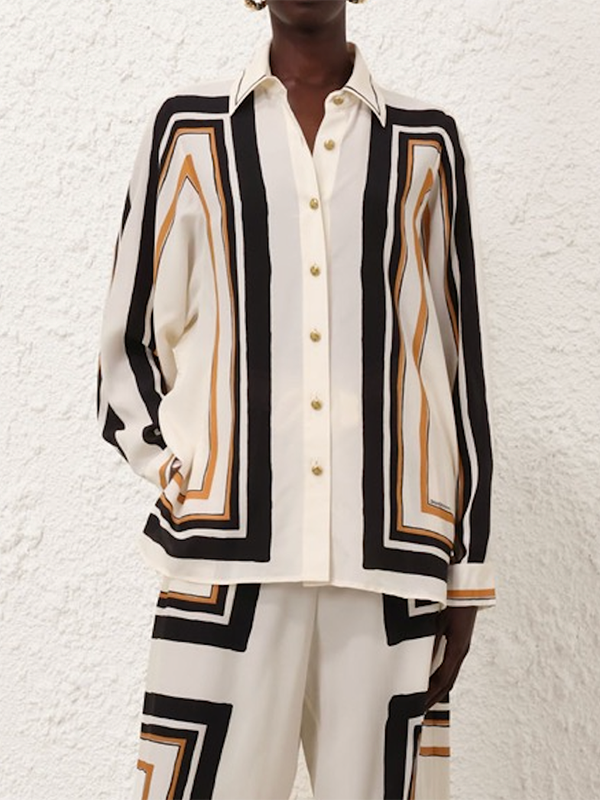 Long Sleeves Loose Plaid Striped Lapel Blouses&Shirts Tops