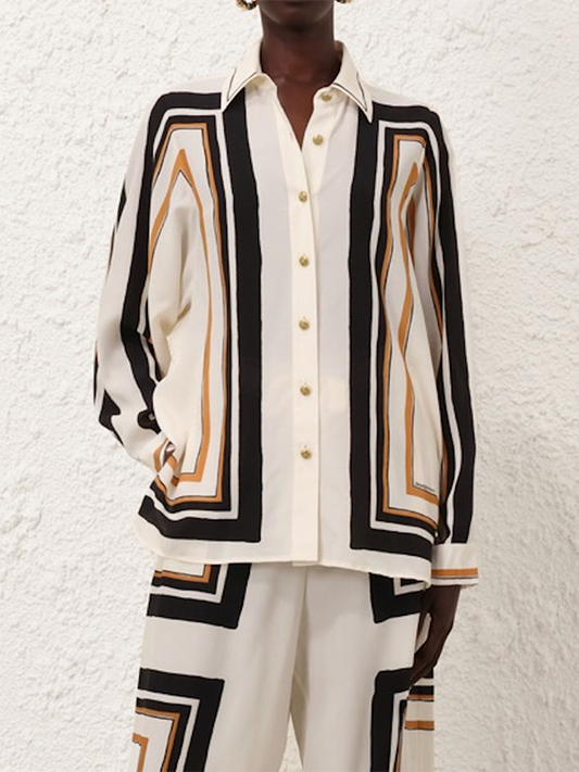 Long Sleeves Loose Plaid Striped Lapel Blouses&Shirts Tops