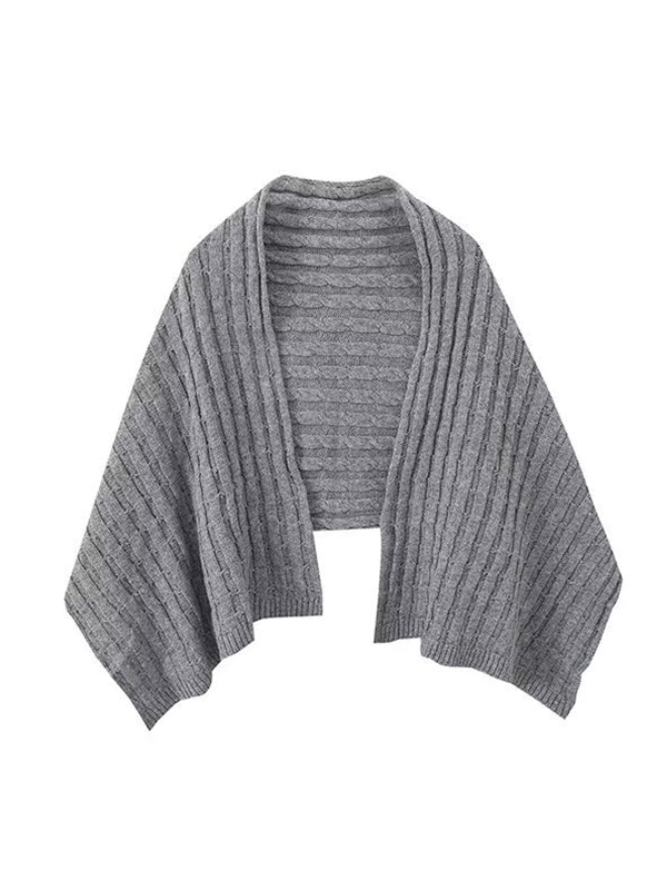 Long Sleeves Loose Solid Color Split-Joint Round-Neck Sweater Tops + Scarf Two Pieces