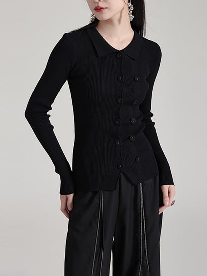Long Sleeves Skinny Buttoned Solid Color Lapel Cardigan Tops