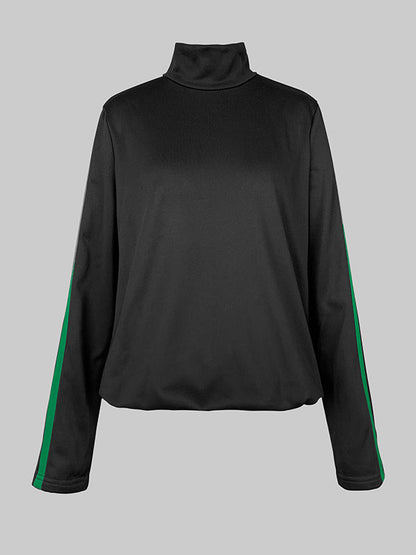 Long Sleeves Loose Buttoned Hollow Printed Split-Joint High Neck Sweatshirt Tops