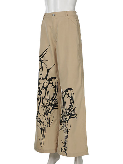 High Waisted Loose Asymmetric Printed Split-Joint Pants Trousers