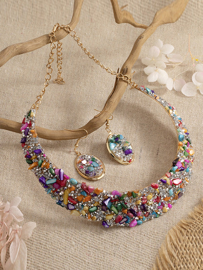 Irregularity Geometric Rhine Stones Shiny Earrings Accessories Necklaces Accessories Sets