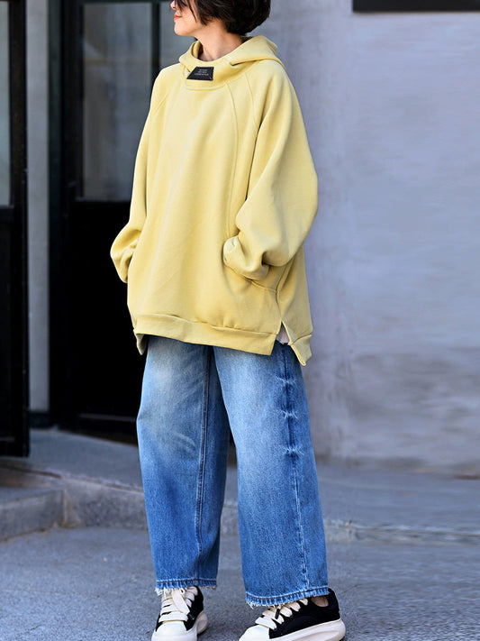 Plus Size Women Autumn Casual Pure Color Cotton Hoodie