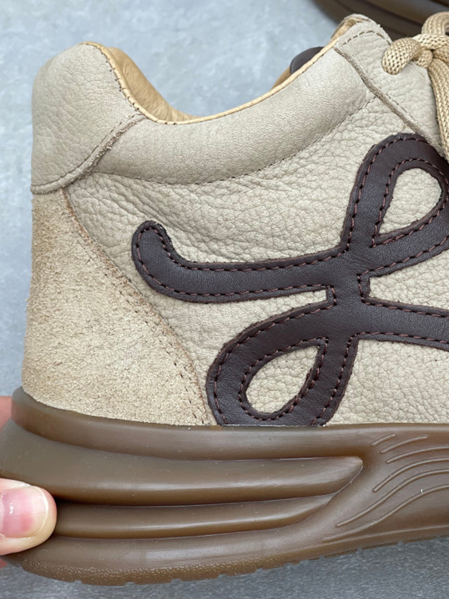 Women Vintage Leather Spliced Platform Shoes