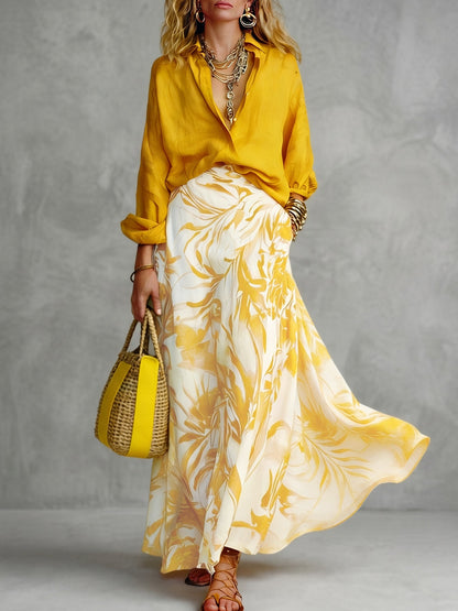 A-Line High Waisted Contrast Color Flower Print Pockets Skirts