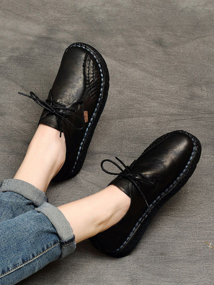 Women Summer Retro Genuine Leather Spliced Flat Shoes