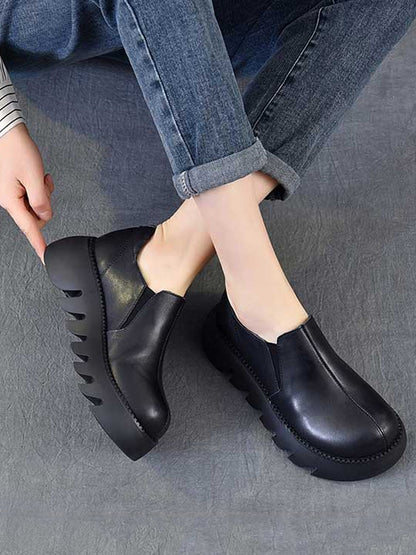 Women Autumn Vintage Genuine Leather Platform Shoes