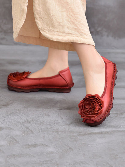Women Summer Leather Flower Spliced Flat Shoes