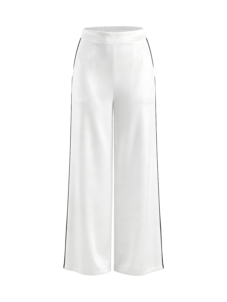 High Waisted Wide Leg Contrast Color Pockets Pants Trousers