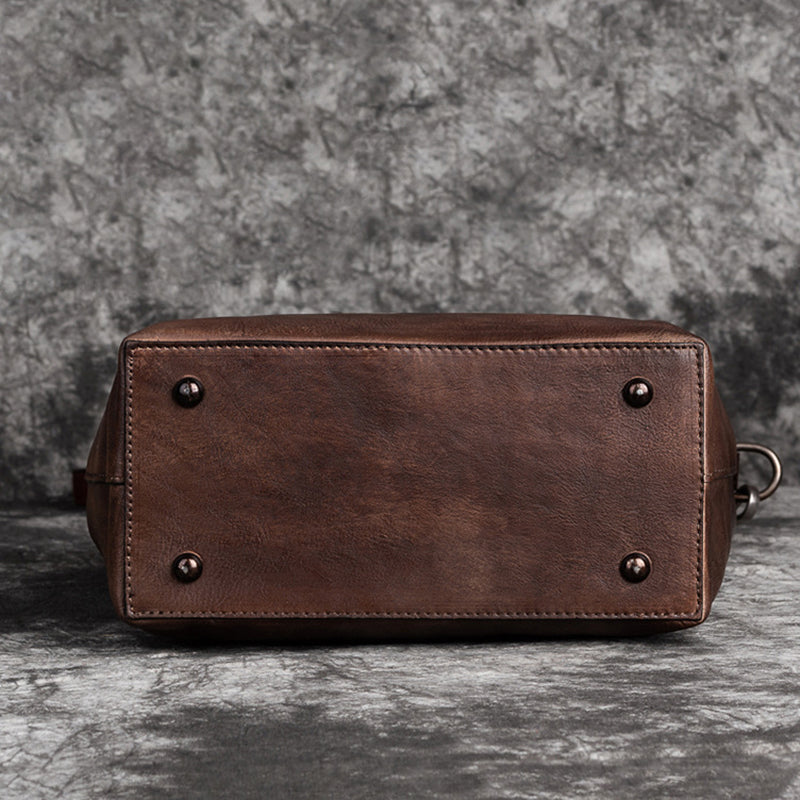 Vintage Solid Genuine Leather Handbag For Women