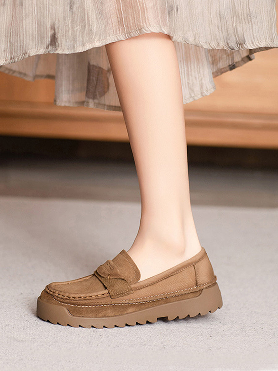 Women Autumn Retro Genuine Leather Platform Shoes