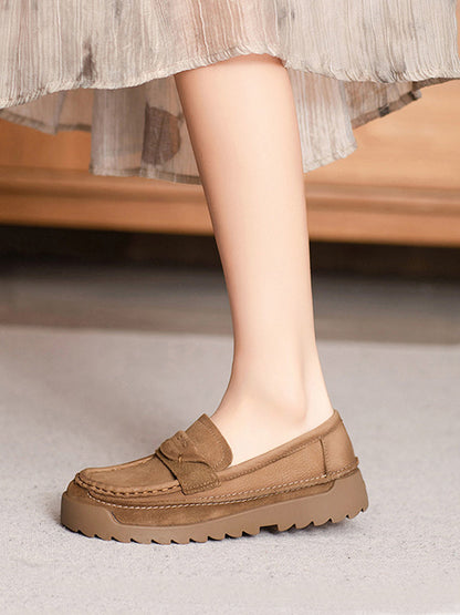 Women Autumn Retro Genuine Leather Platform Shoes