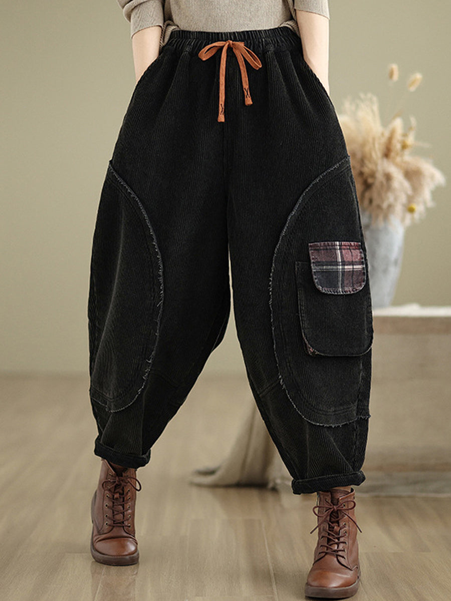 Women Autumn Retro Pure Color Corduroy Harem Pants