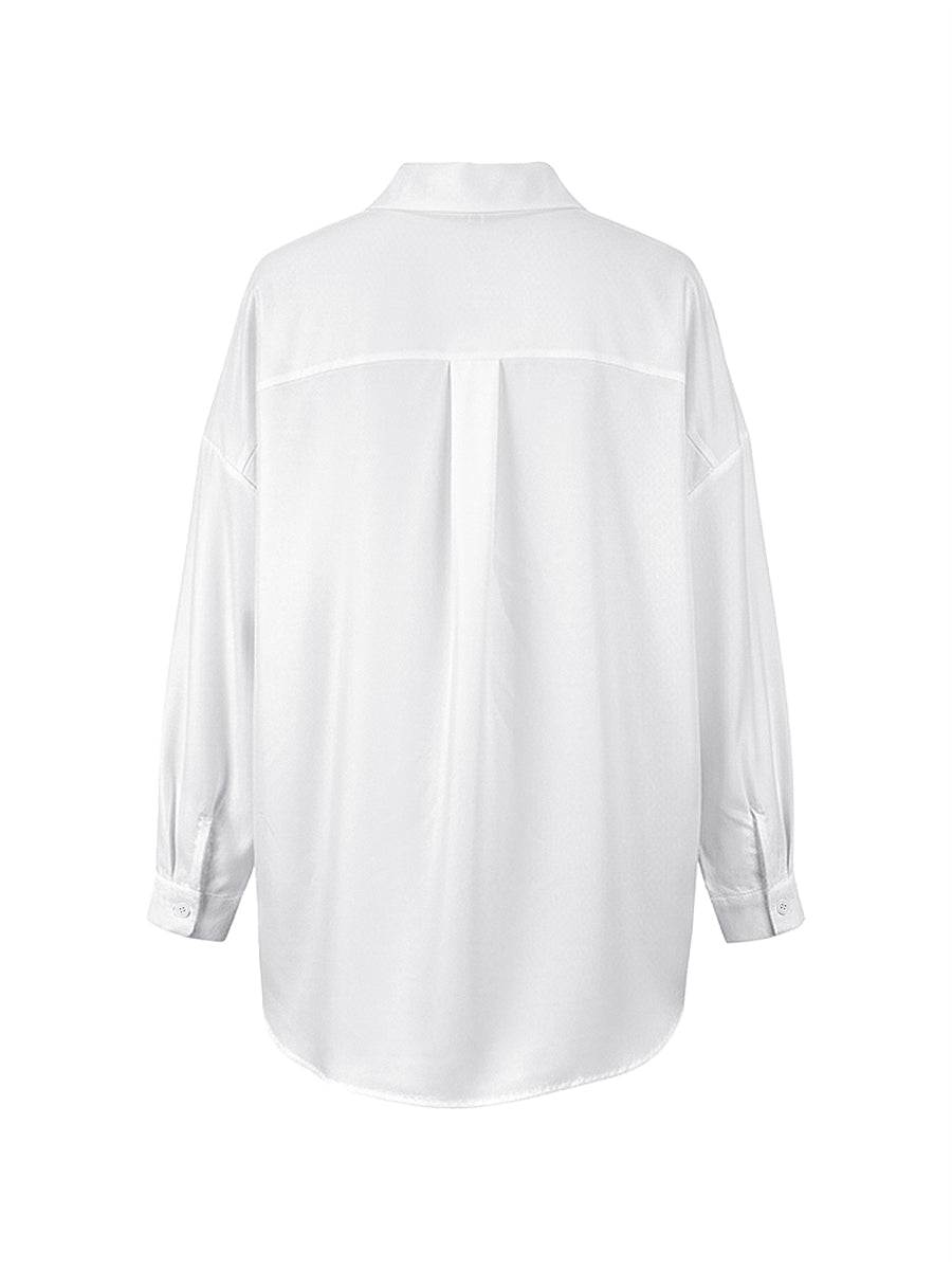 High-Low Long Sleeves Buttoned Contrast Color Flower Print Lapel Blouses&Shirts Tops