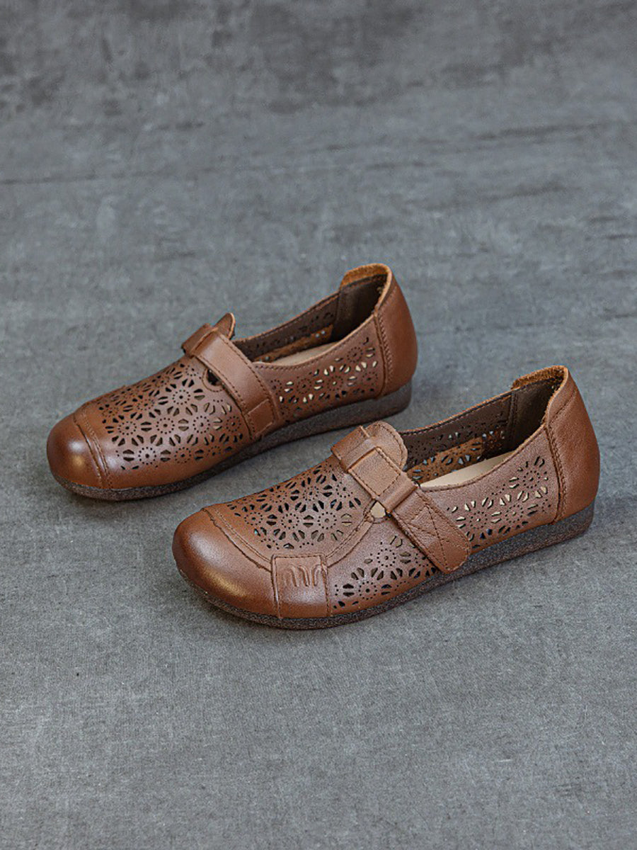 Women Summer Hollow Out Leather Low Heel Shoes