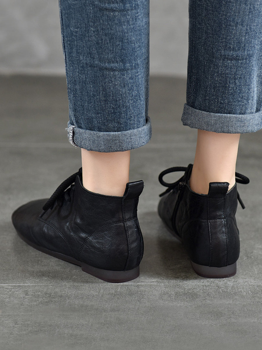 Women Autumn Genuine Leather Low Heel Ankle Boots