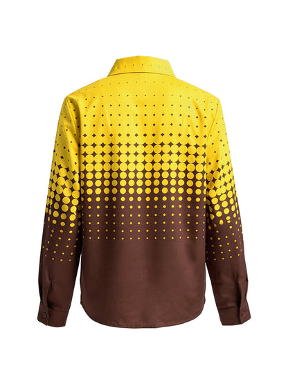 Long Sleeves Loose Buttoned Contrast Color Polka-Dot Split-Joint Lapel Blouses&Shirts Tops