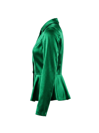Elasticated Waist High Waisted Buttoned Contrast Color Ruffled Split-Joint Lapel Blazer Blouses&Shirts Tops