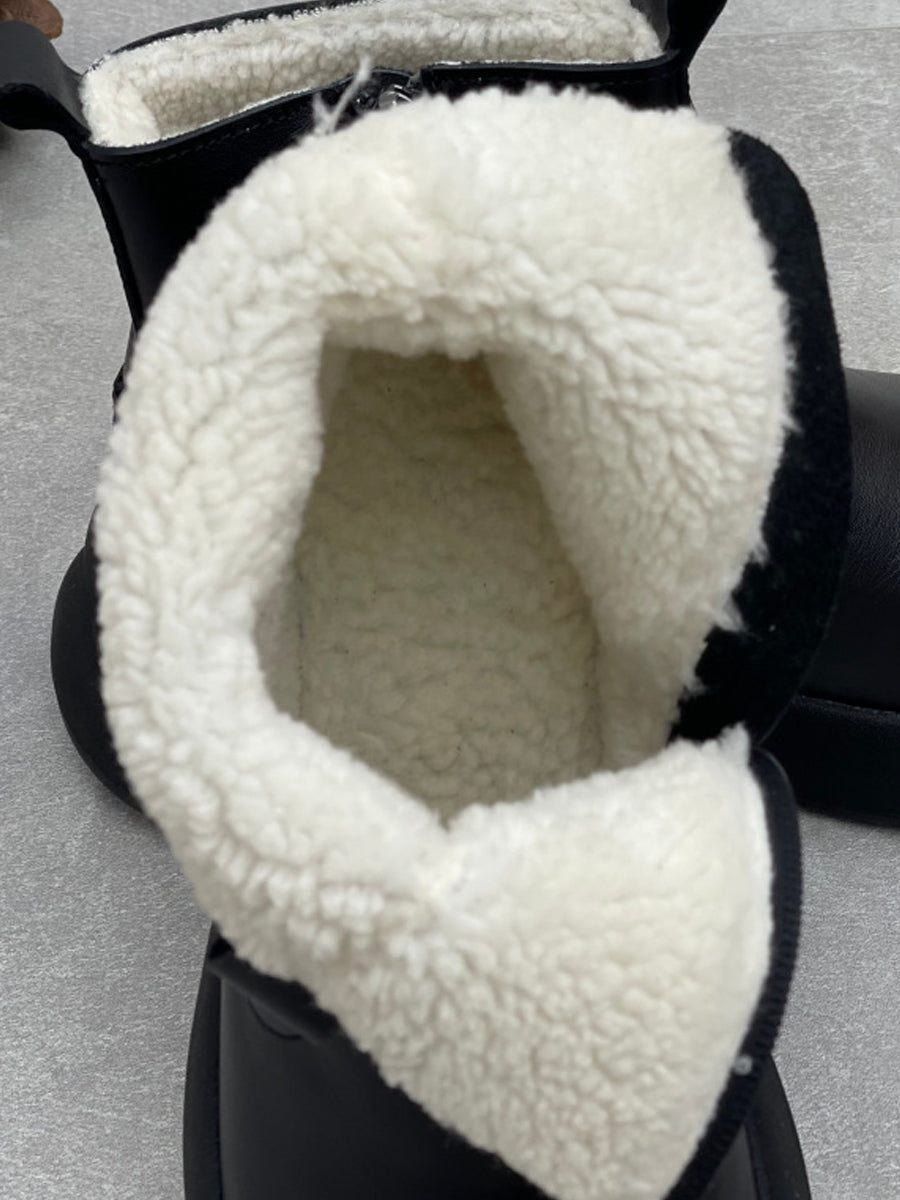 Women Vintage Genuine Leather Fleece-lined Platform Boots