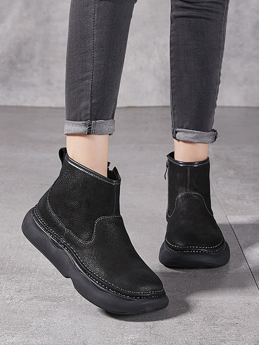 Women  Winter Genuine Leather Spliced Flat Boots