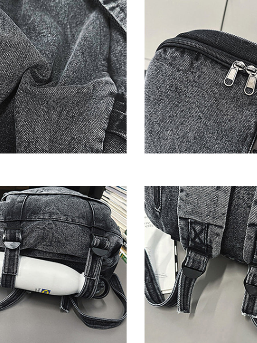 Women Pure Color Denim Large Capacity Backpack