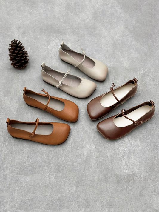 Women Casual Leather Solid Spring Square-toe Shoes